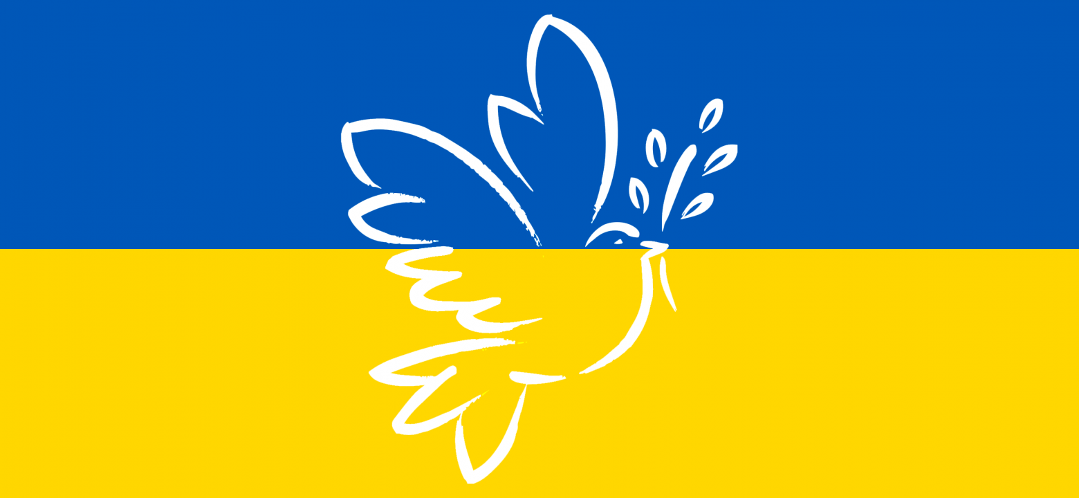 Ukranian flag with a white peace dove