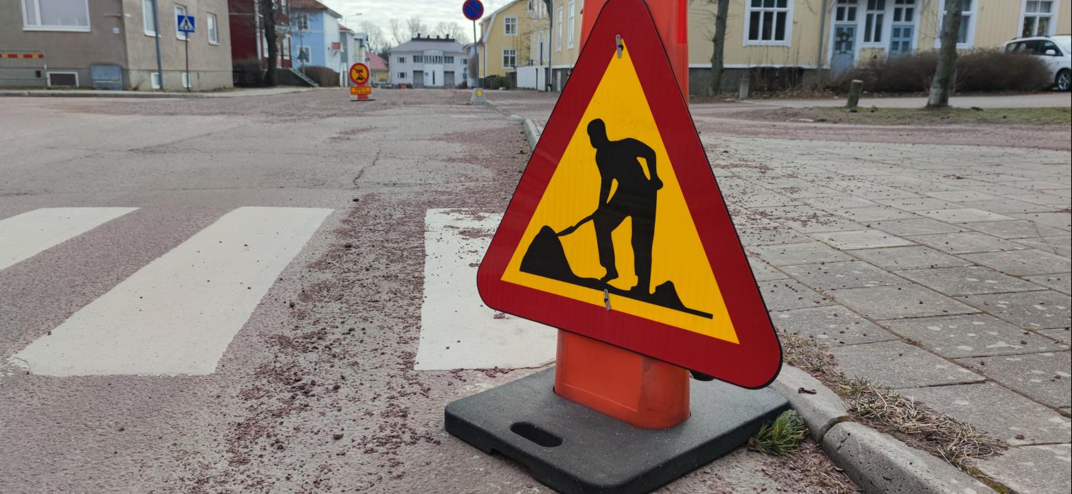 Bild på skylt gatuarbete