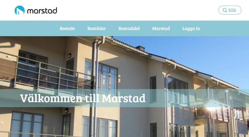Marstads webbplats med info om boende, bostäder och bostadskö