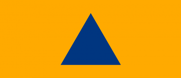 Symbolen för befolkningsskydd, en blå triangel på orange bakgrund